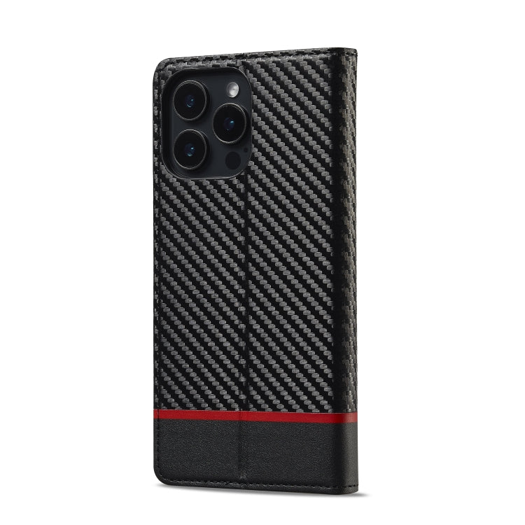 For iPhone 16 Pro Max LC.IMEEKE Carbon Fiber Leather Phone Case