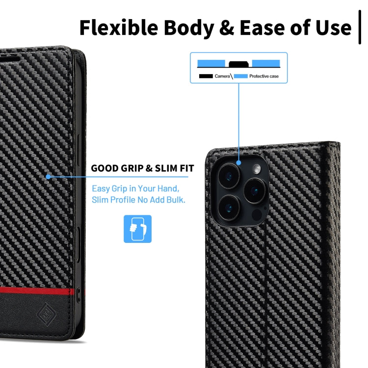 For iPhone 16 Pro Max LC.IMEEKE Carbon Fiber Leather Phone Case