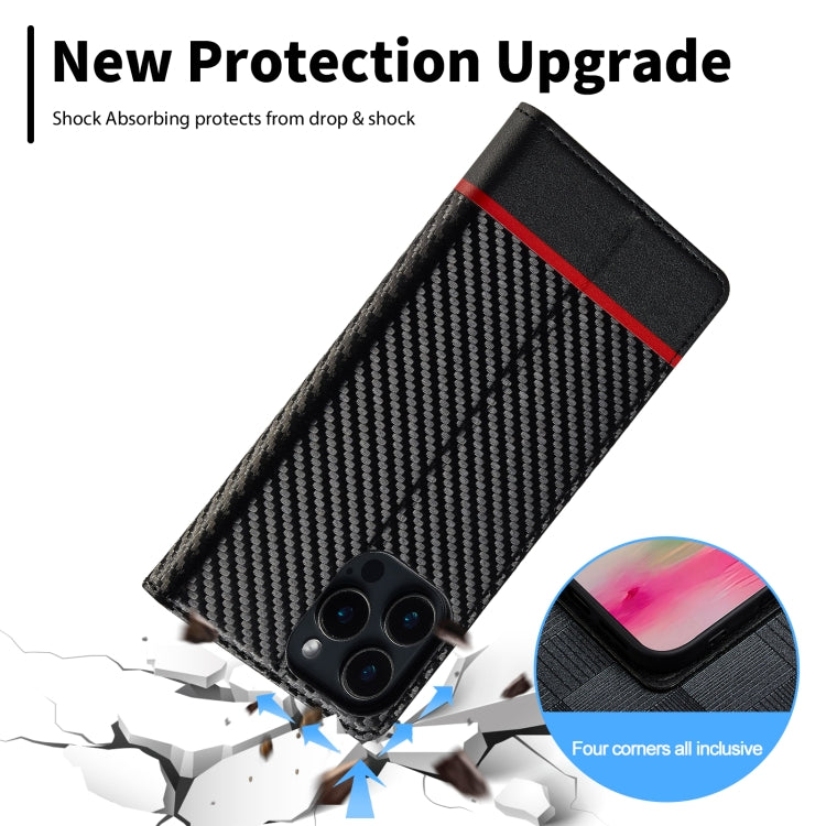 For iPhone 16 Pro Max LC.IMEEKE Carbon Fiber Leather Phone Case