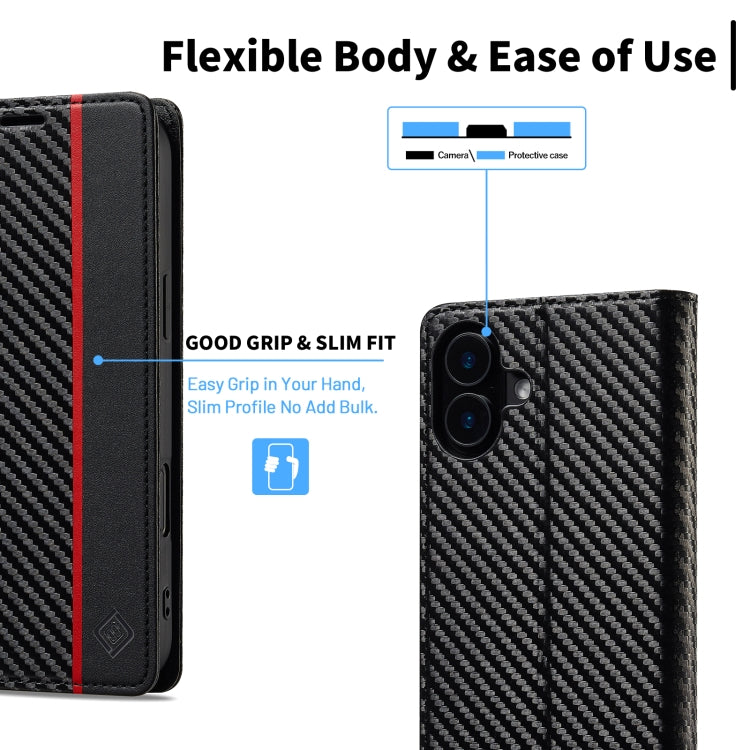 For iPhone 16 Plus LC.IMEEKE Carbon Fiber Leather Phone Case