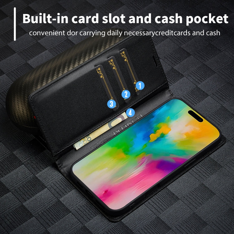 For iPhone 16 Plus LC.IMEEKE Carbon Fiber Leather Phone Case