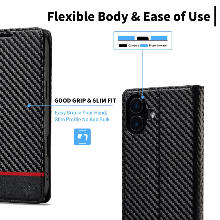 For iPhone 16 LC.IMEEKE Carbon Fiber Leather Phone Case