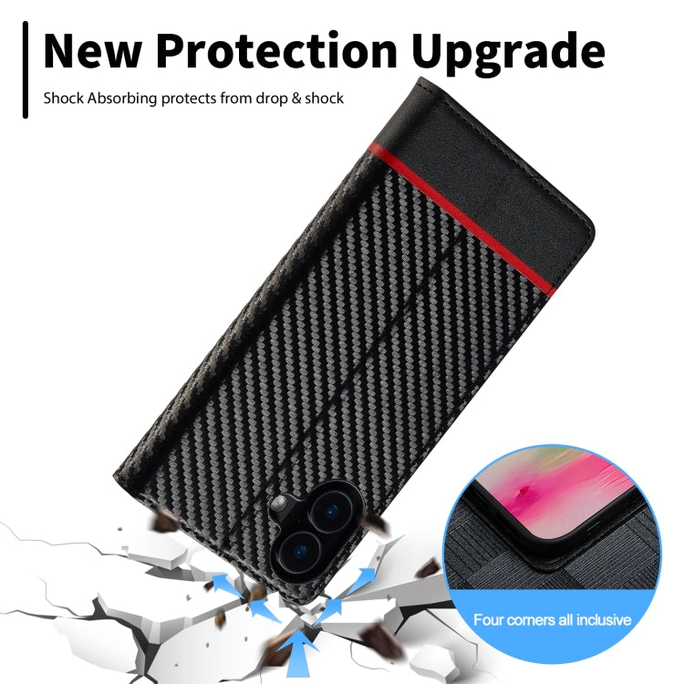 For iPhone 16 LC.IMEEKE Carbon Fiber Leather Phone Case