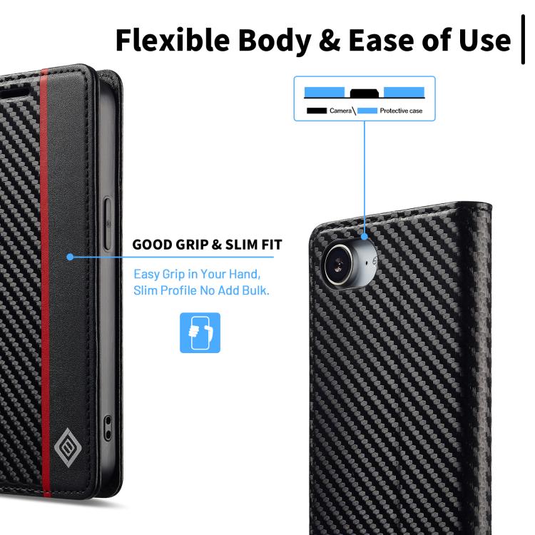 For iPhone 17e / 16e LC.IMEEKE Carbon Fiber Leather Phone Case