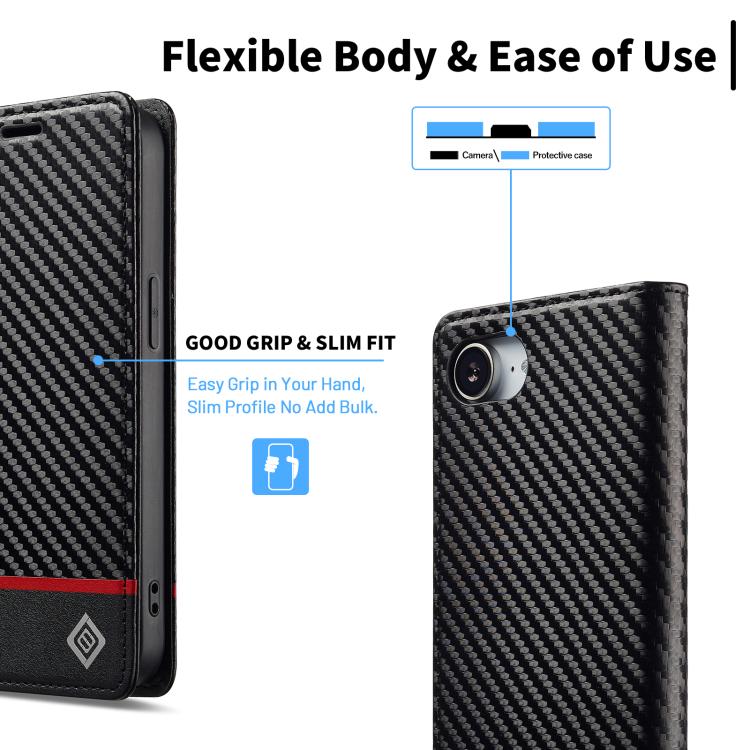 For iPhone 17e / 16e LC.IMEEKE Carbon Fiber Leather Phone Case