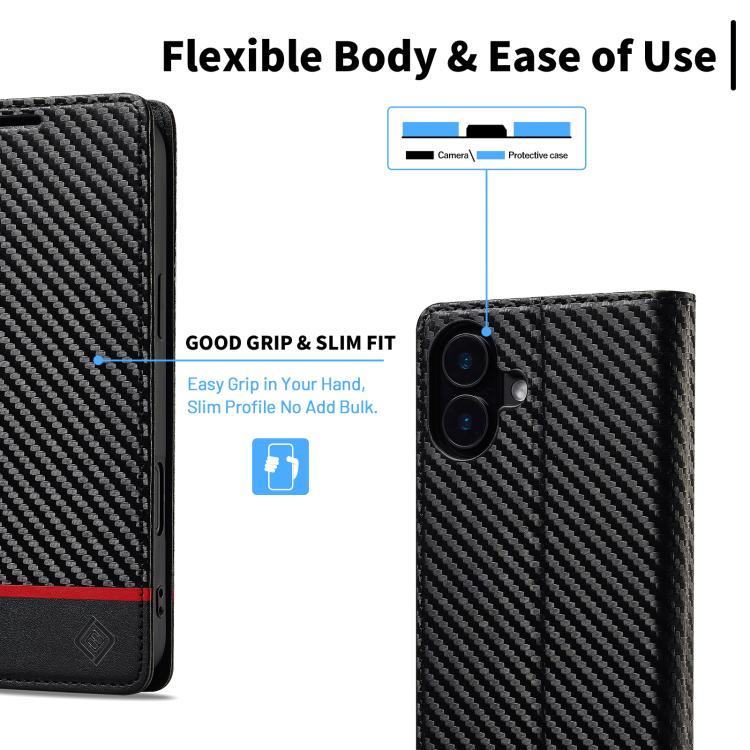 For iPhone 17 LC.IMEEKE Carbon Fiber Leather Phone Case