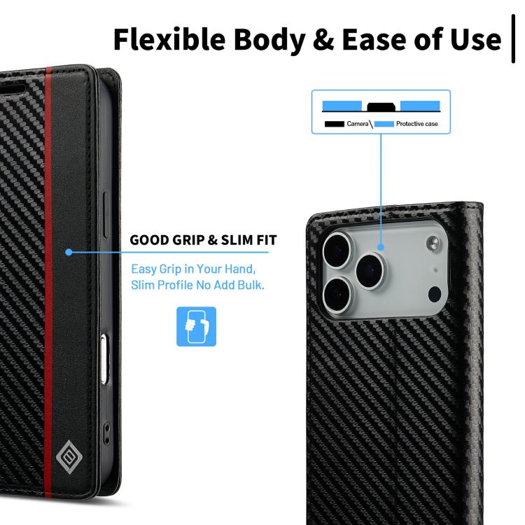For iPhone 17 Pro LC.IMEEKE Carbon Fiber Leather Phone Case