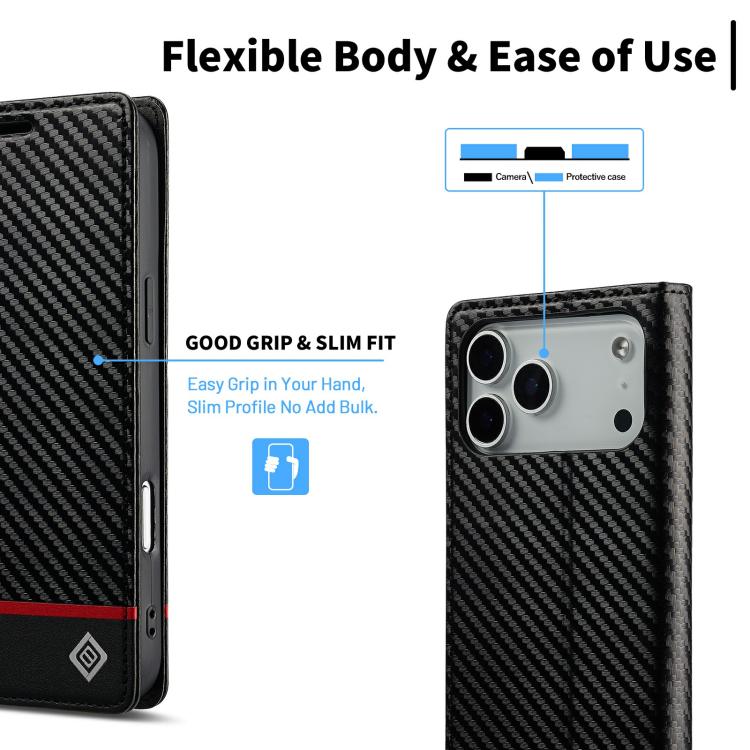 For iPhone 17 Pro LC.IMEEKE Carbon Fiber Leather Phone Case