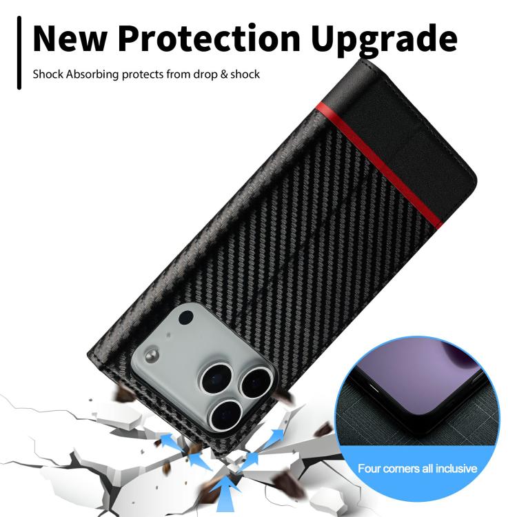 For iPhone 17 Pro LC.IMEEKE Carbon Fiber Leather Phone Case