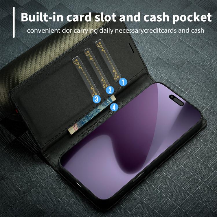 For iPhone 17 Pro Max LC.IMEEKE Carbon Fiber Leather Phone Case