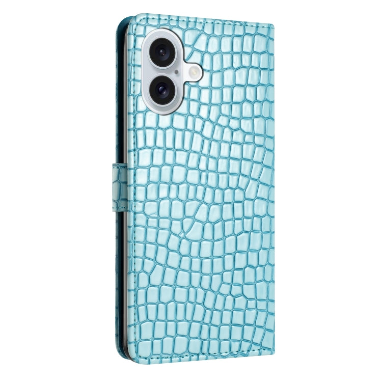 For iPhone 16 Plus Crocodile Texture Horizontal Flip Leather Phone Case
