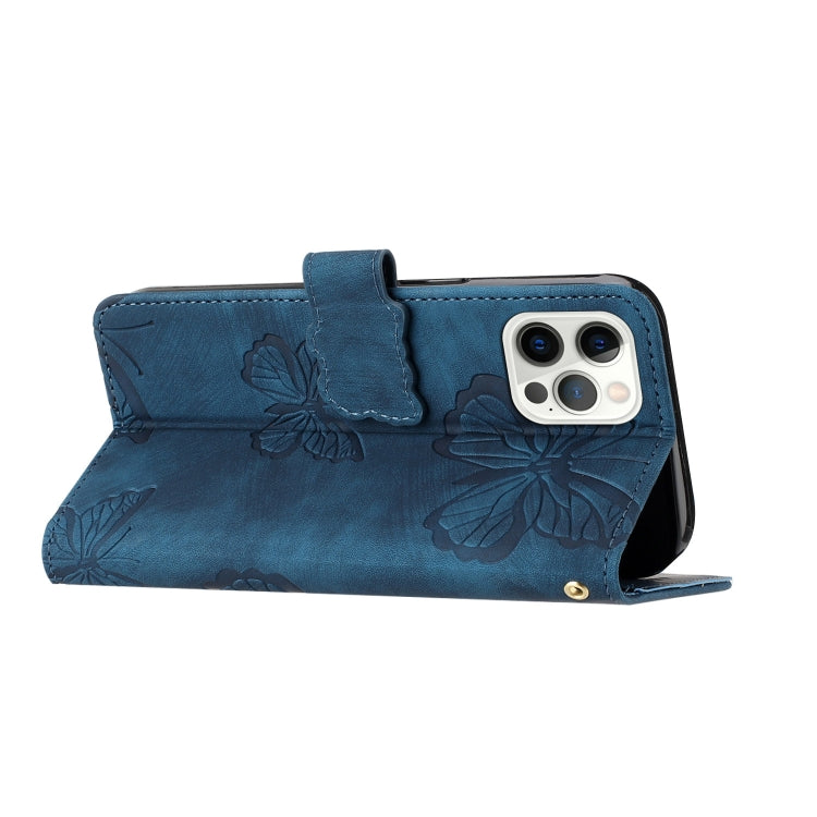 For iPhone 16 Pro Max Skin-feel Embossed Butterfly Leather Phone Case
