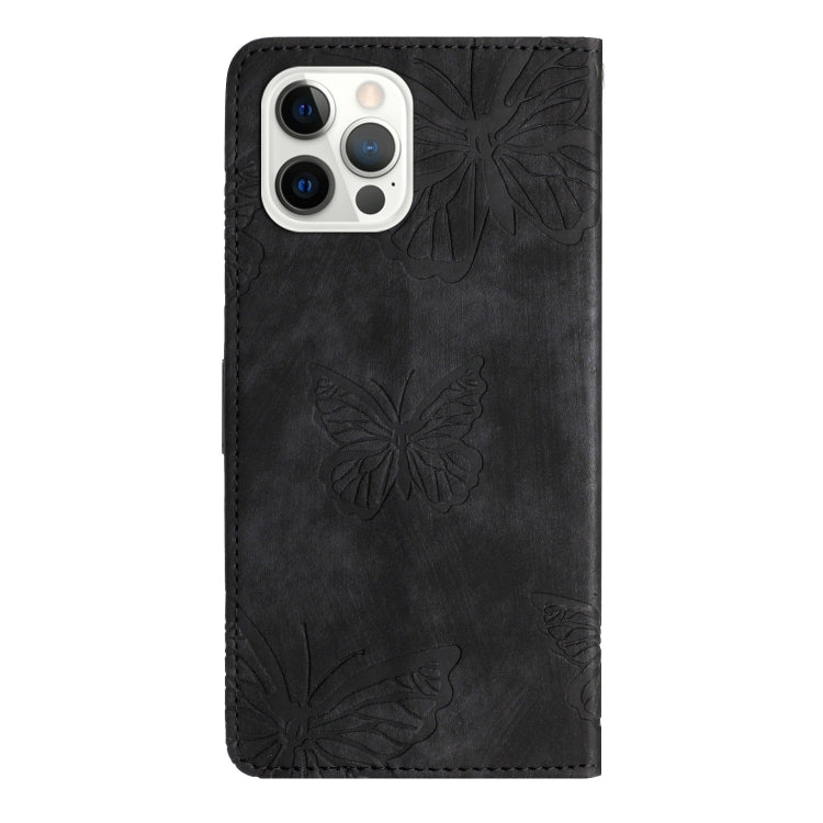 For iPhone 16 Pro Skin-feel Embossed Butterfly Leather Phone Case