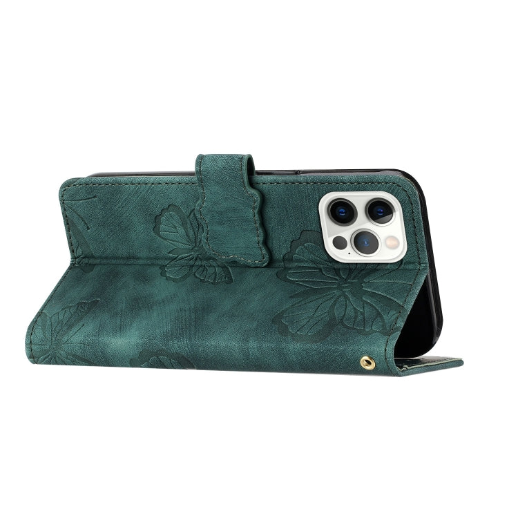 For iPhone 16 Pro Skin-feel Embossed Butterfly Leather Phone Case
