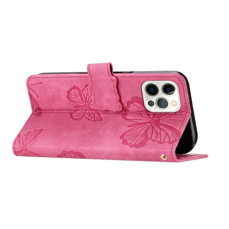 For iPhone 16 Pro Skin-feel Embossed Butterfly Leather Phone Case