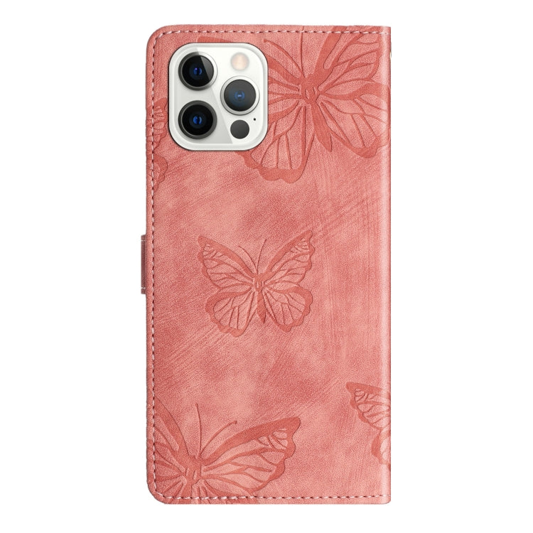 For iPhone 16 Pro Skin-feel Embossed Butterfly Leather Phone Case