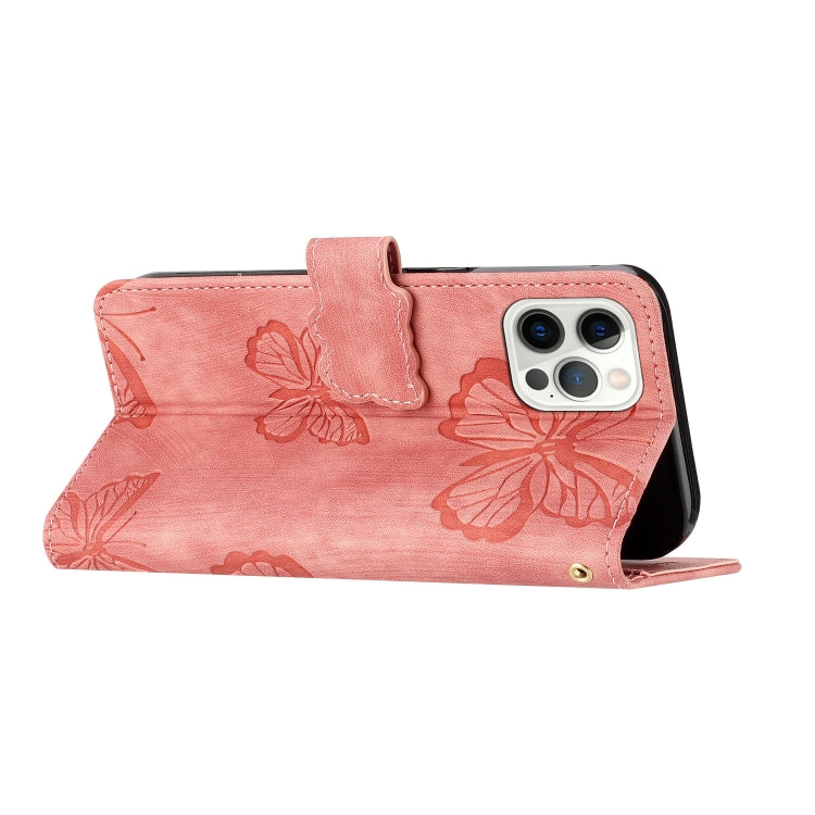 For iPhone 16 Pro Skin-feel Embossed Butterfly Leather Phone Case