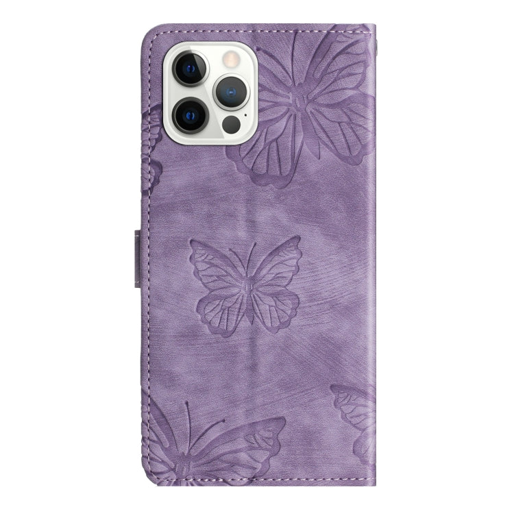 For iPhone 16 Pro Skin-feel Embossed Butterfly Leather Phone Case