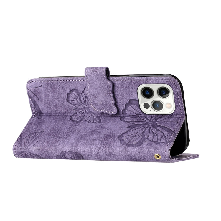 For iPhone 16 Pro Skin-feel Embossed Butterfly Leather Phone Case
