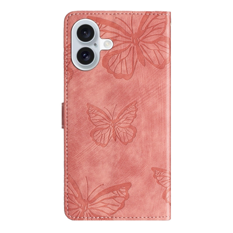 For iPhone 16 Plus Skin-feel Embossed Butterfly Leather Phone Case