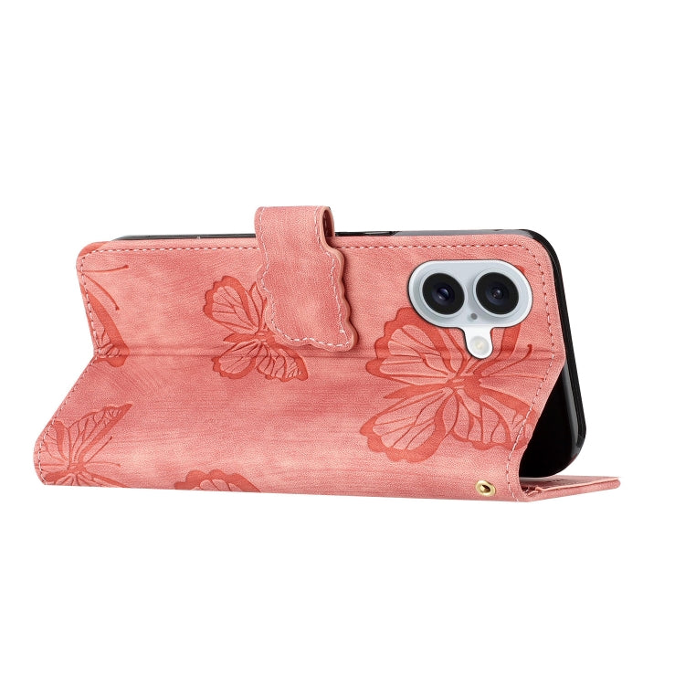 For iPhone 16 Plus Skin-feel Embossed Butterfly Leather Phone Case