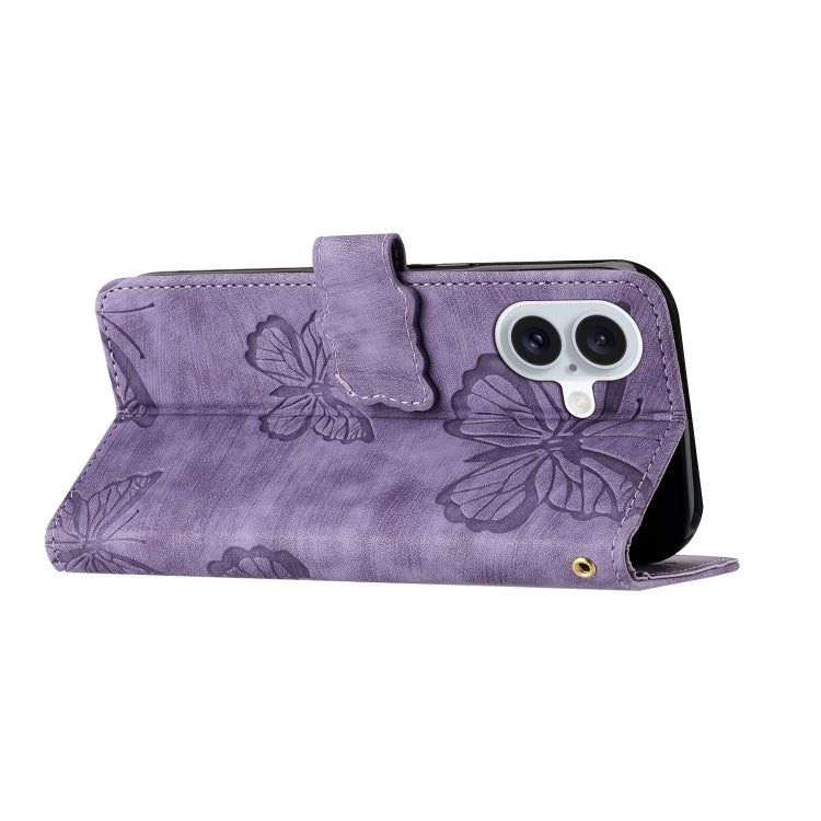 For iPhone 16 Plus Skin-feel Embossed Butterfly Leather Phone Case