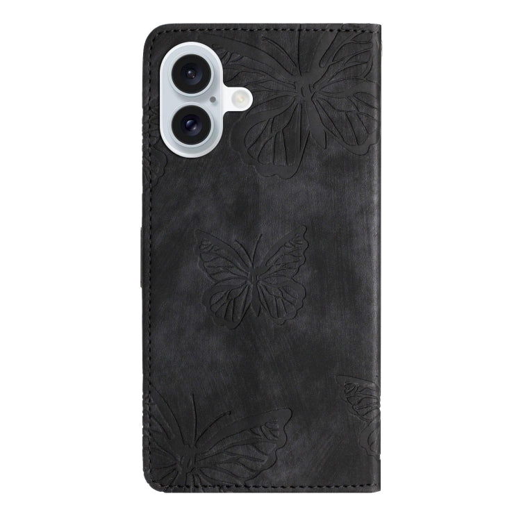 For iPhone 16 Skin-feel Embossed Butterfly Leather Phone Case
