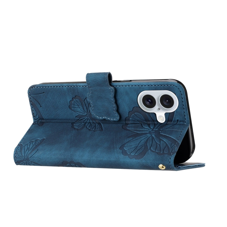 For iPhone 16 Skin-feel Embossed Butterfly Leather Phone Case