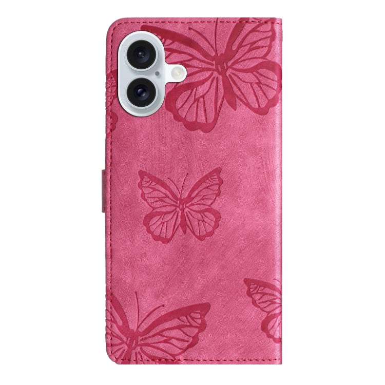 For iPhone 16 Skin-feel Embossed Butterfly Leather Phone Case