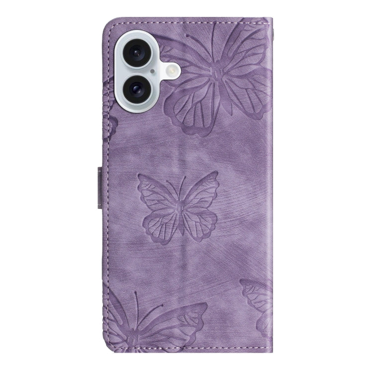 For iPhone 16 Skin-feel Embossed Butterfly Leather Phone Case