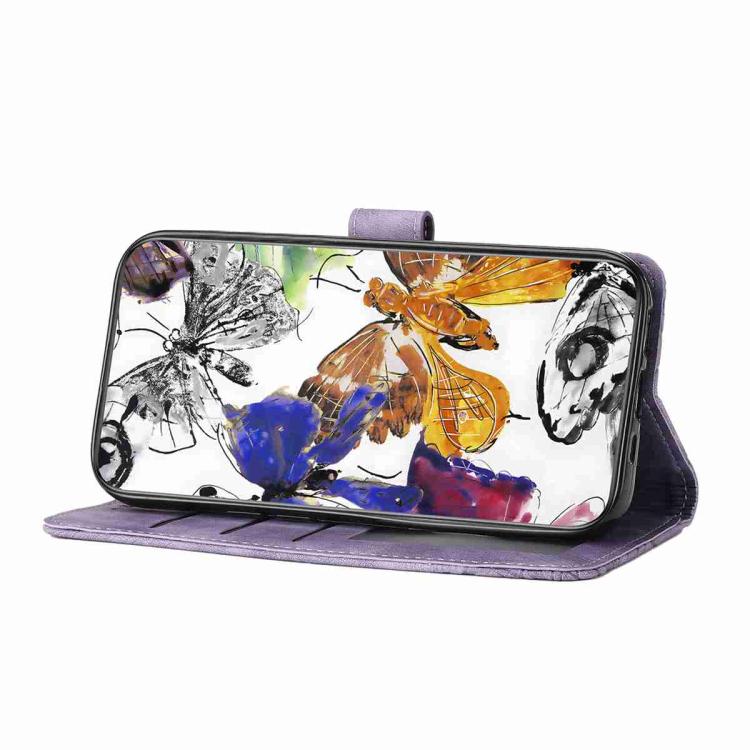 For iPhone 17 Skin-feel Embossed Butterfly Leather Phone Case
