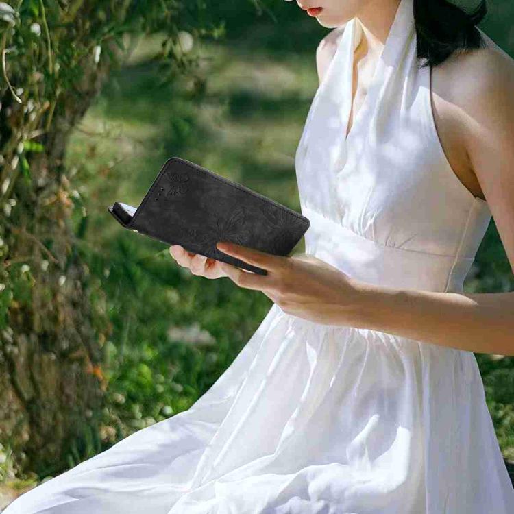 For iPhone 17 Pro Skin-feel Embossed Butterfly Leather Phone Case