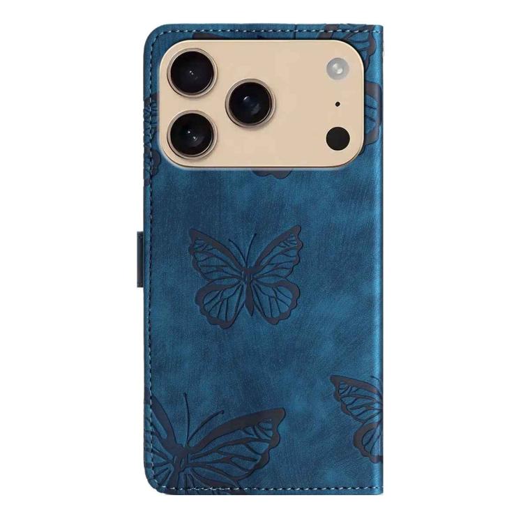 For iPhone 17 Pro Skin-feel Embossed Butterfly Leather Phone Case