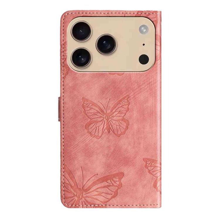For iPhone 17 Pro Skin-feel Embossed Butterfly Leather Phone Case