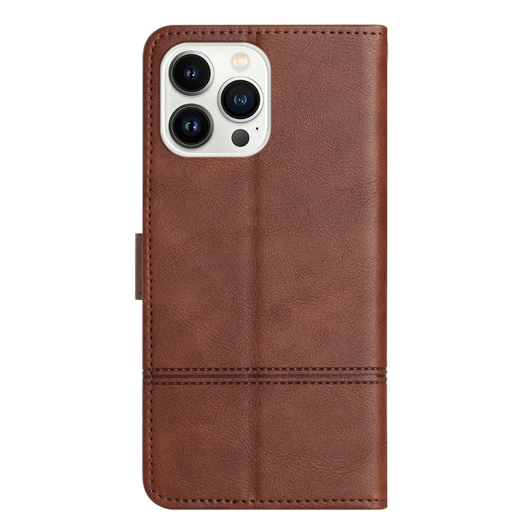 For iPhone 16 Pro Max Cowhide Texture Stitching Leather Phone Case