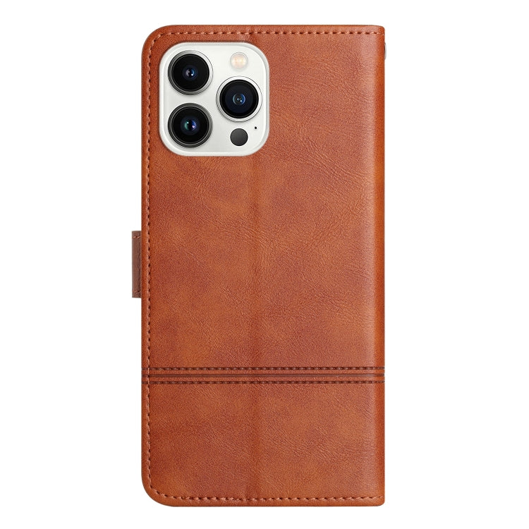 For iPhone 16 Pro Cowhide Texture Stitching Leather Phone Case