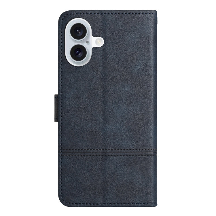 For iPhone 16 Plus Cowhide Texture Stitching Leather Phone Case