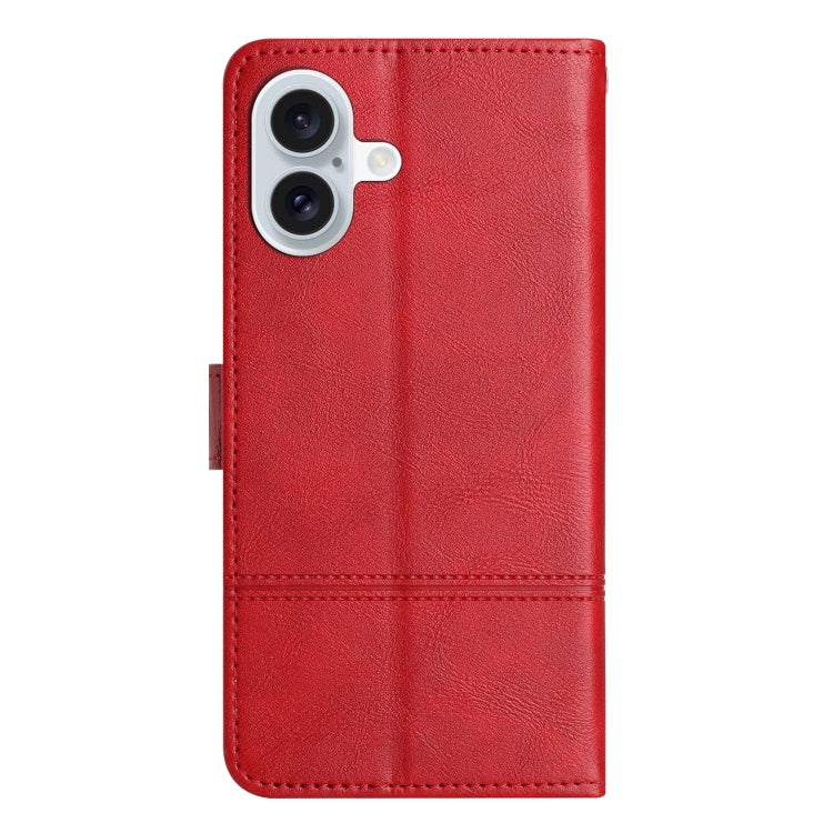 For iPhone 16 Plus Cowhide Texture Stitching Leather Phone Case
