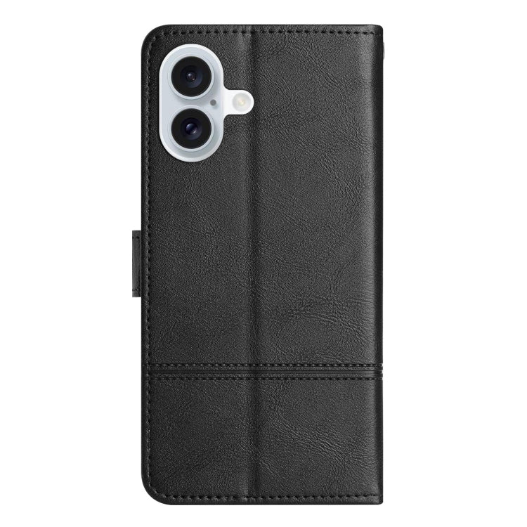 For iPhone 16 Cowhide Texture Stitching Leather Phone Case