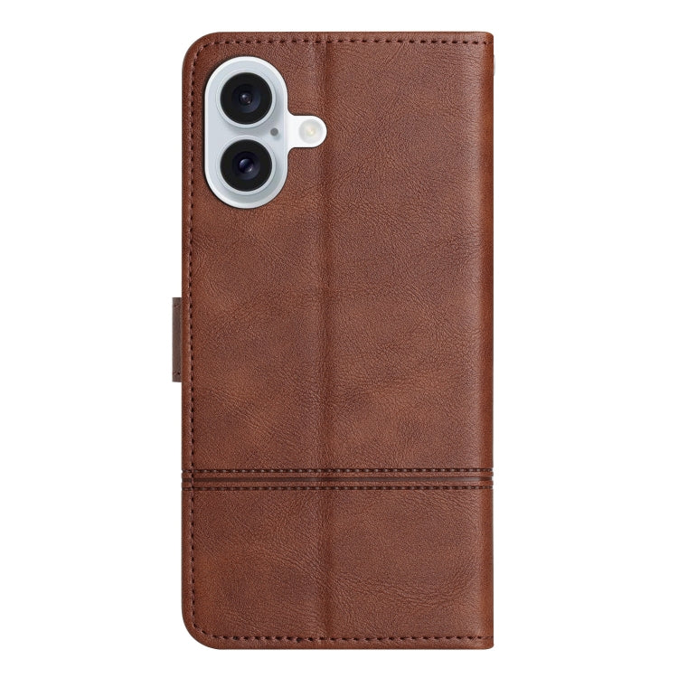 For iPhone 16 Cowhide Texture Stitching Leather Phone Case