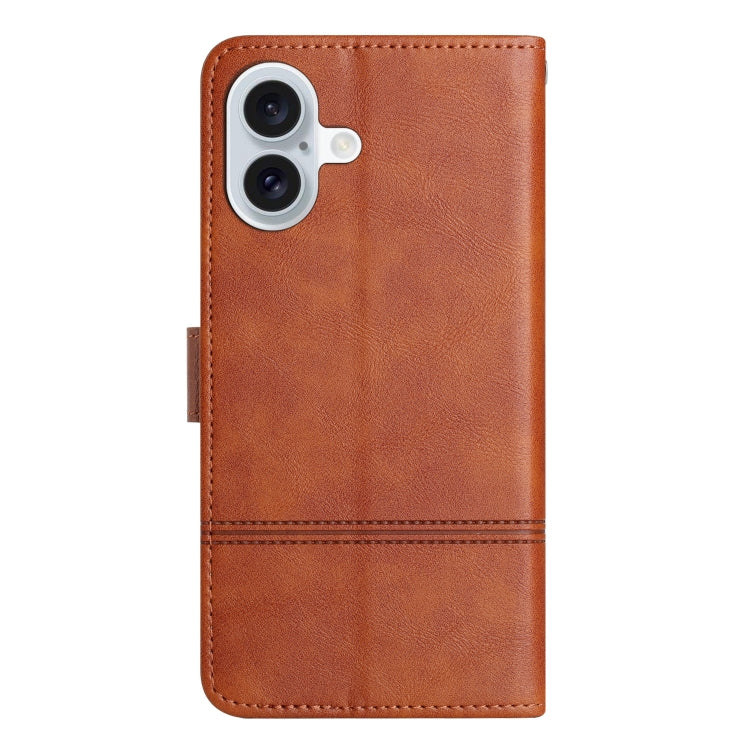 For iPhone 16 Cowhide Texture Stitching Leather Phone Case