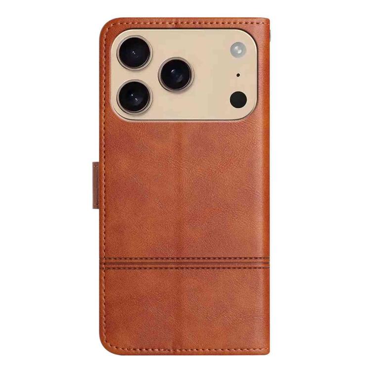 For iPhone 17 Pro Cowhide Texture Stitching Leather Phone Case