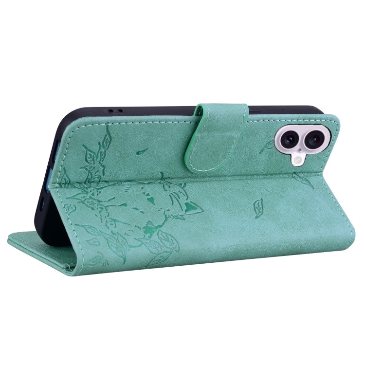 For iPhone 16 Plus Cute Cat Embossed Leather Phone Case