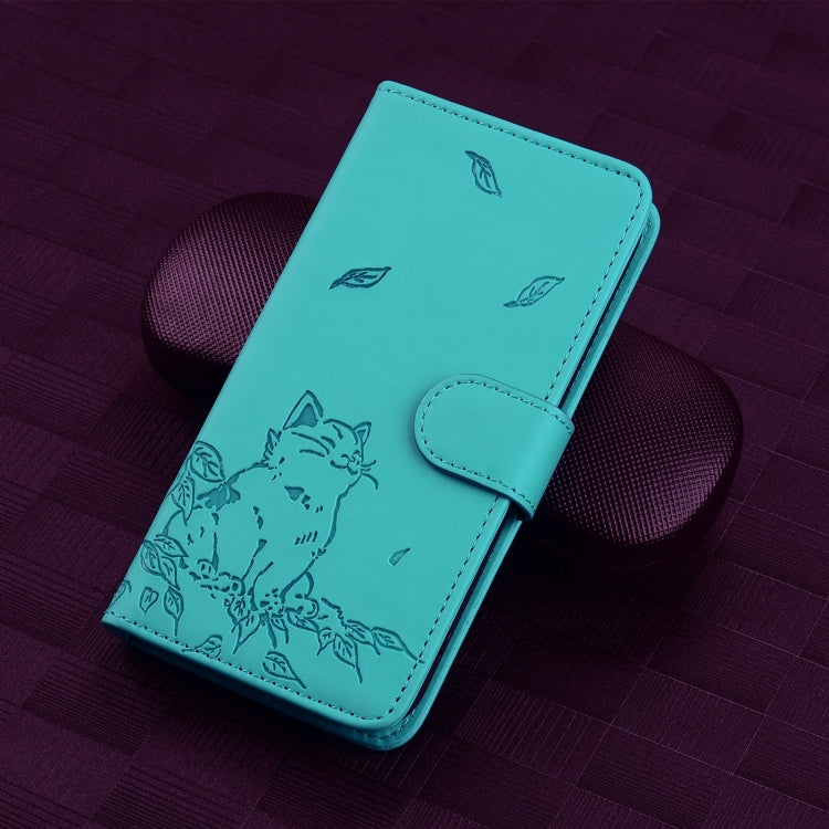 For iPhone 14 Pro Max Cute Cat Embossed Leather Phone Case