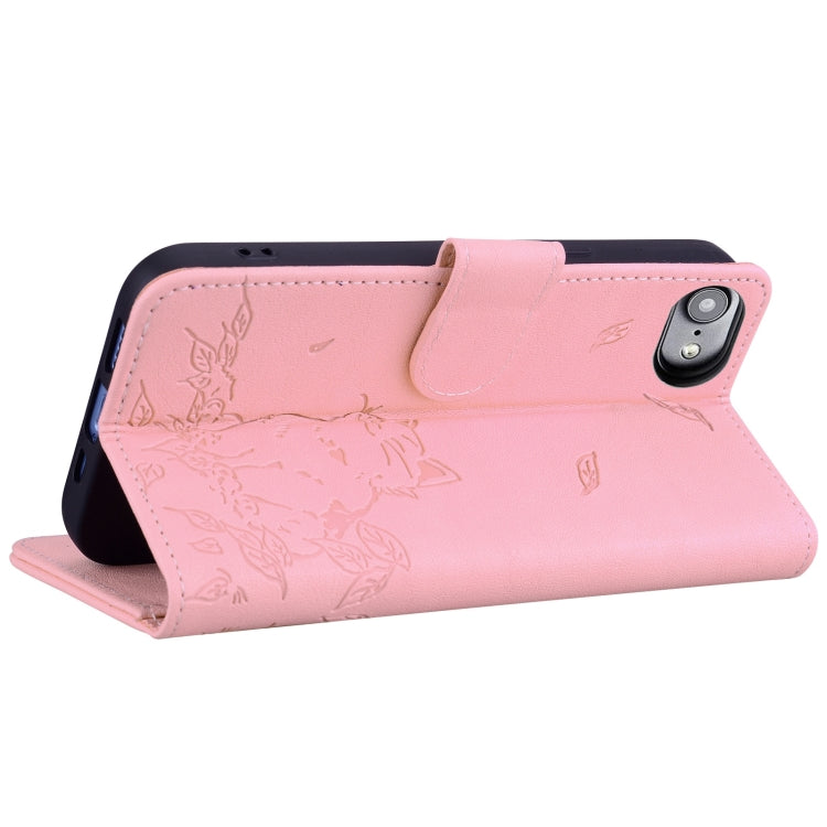 For iPhone 7 / 8 / SE 2022 Cute Cat Embossed Leather Phone Case