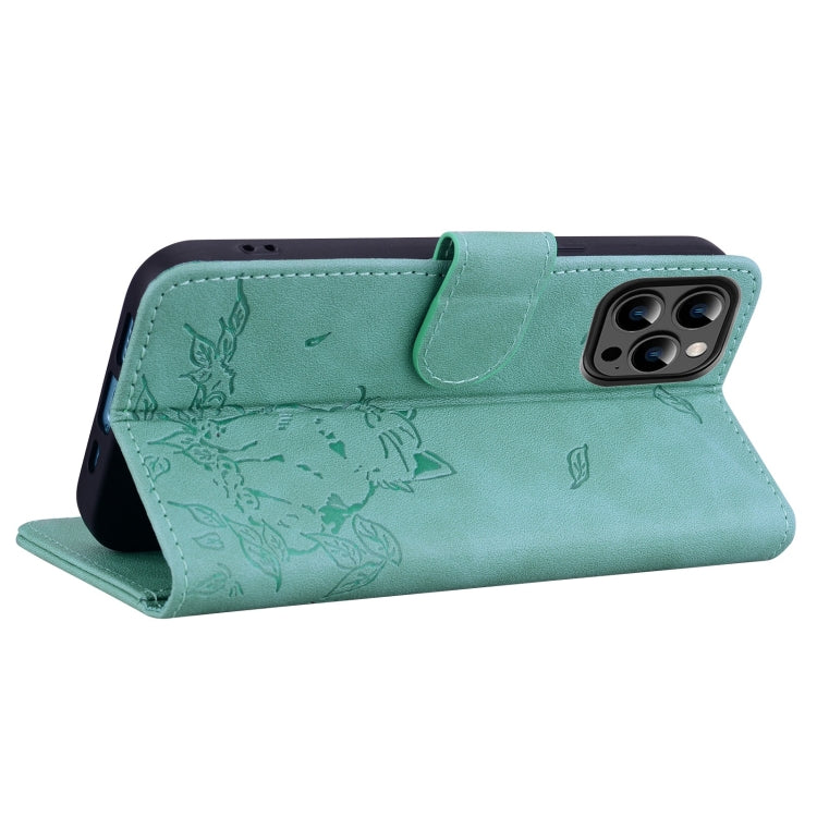 For iPhone 13 Pro Cute Cat Embossed Leather Phone Case
