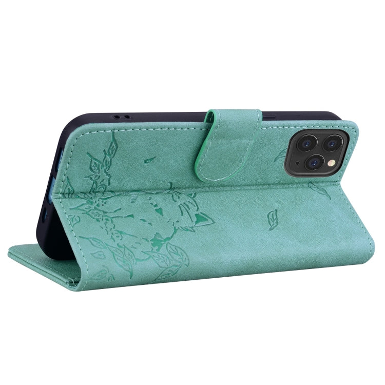 For iPhone 12 Pro Max Cute Cat Embossed Leather Phone Case
