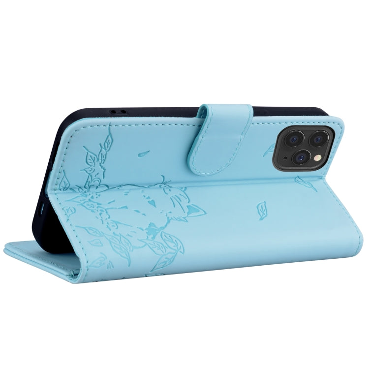 For iPhone 12 Pro Max Cute Cat Embossed Leather Phone Case