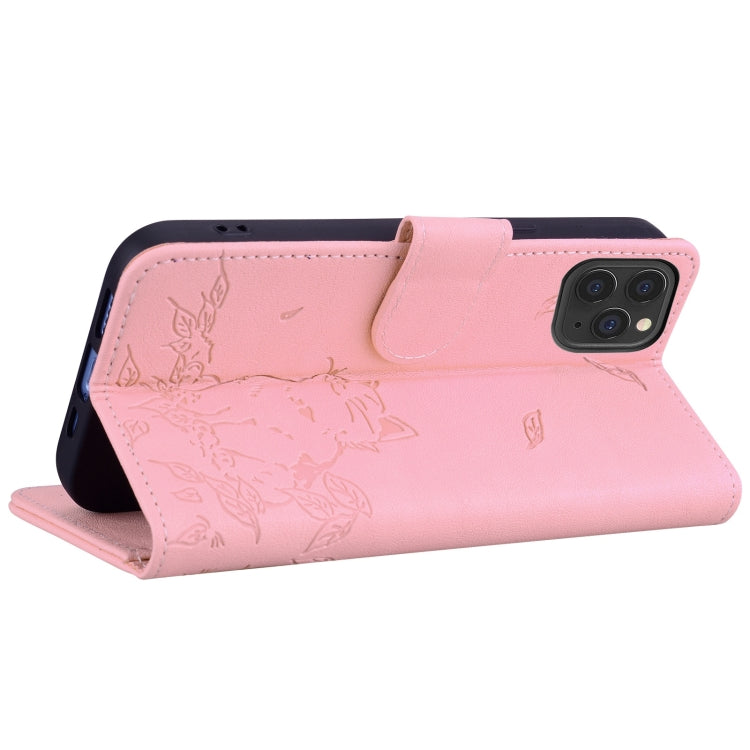 For iPhone 12 Pro Max Cute Cat Embossed Leather Phone Case