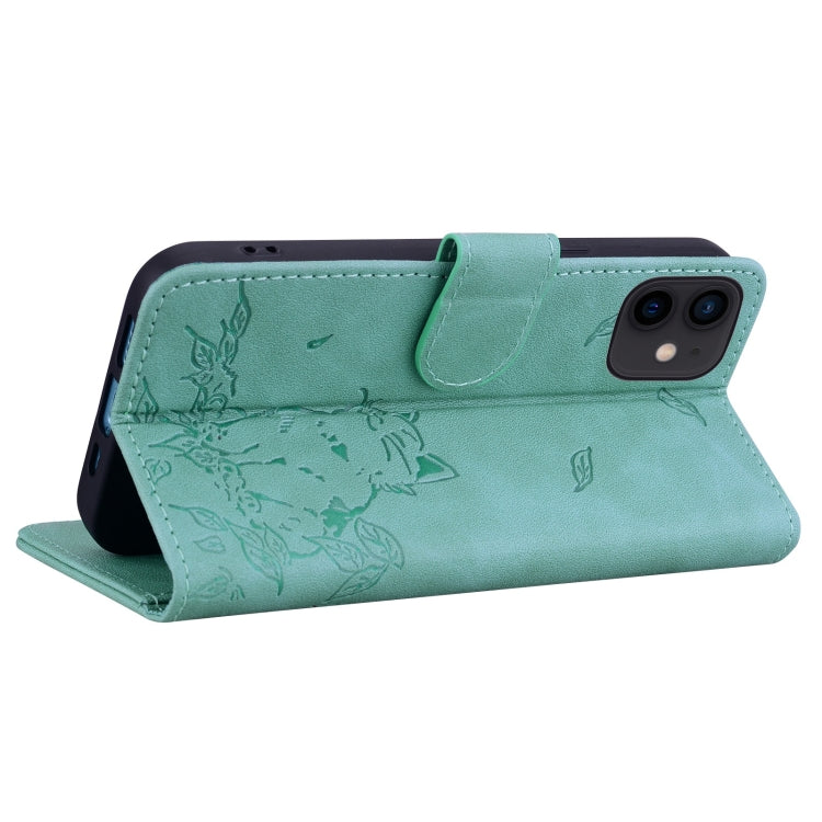 For iPhone 12 mini Cute Cat Embossed Leather Phone Case